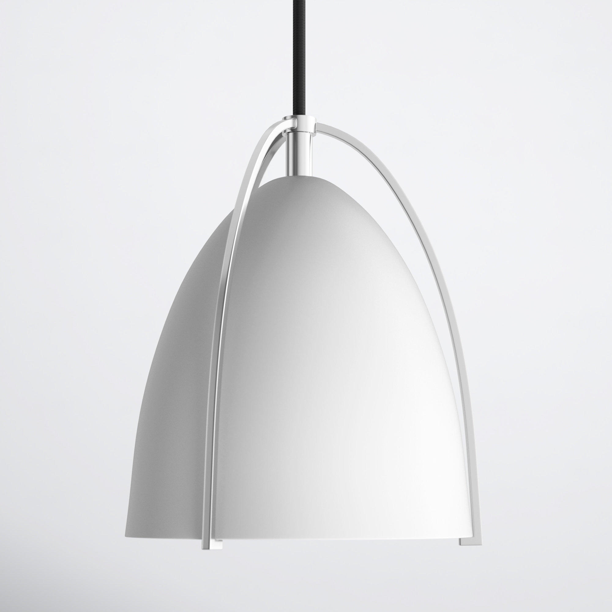 Nikki Single Light Metal Steel Dimmable Pendant, Chrome, 7.5" H x 6.25" W x 6.25" W, White