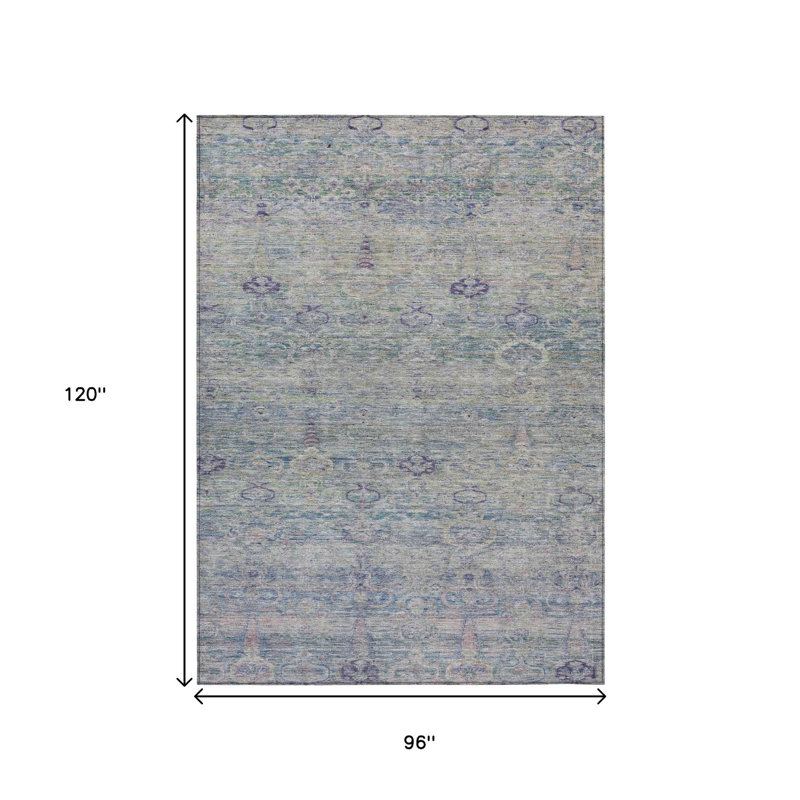 Tapis oriental lavable intérieur 8 pi x 10 pi prune et argent
