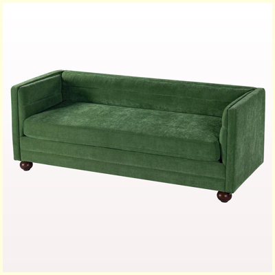 Canapé 3 places moderne vert chenille de 196 cm (77,2 pouces) avec accoudoirs carrés, dossier arrondi et pieds en bois d'hévéa pour salon/appartement