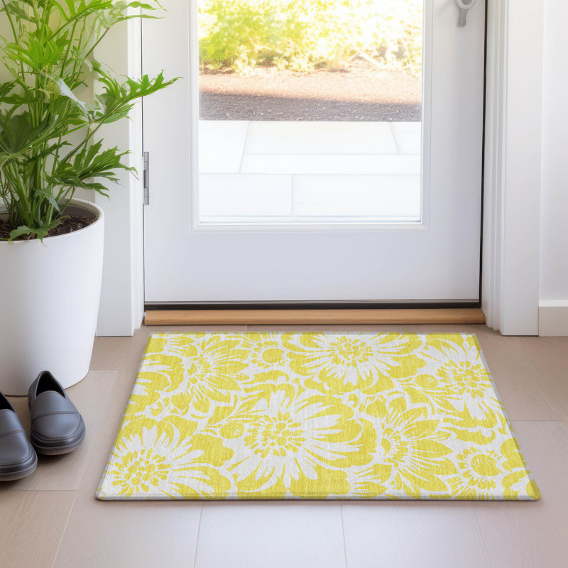 Alfonzo Flatweave Washable Floral Indoor / Outdoor Rug, Rectangle 1'8" x 2'6"