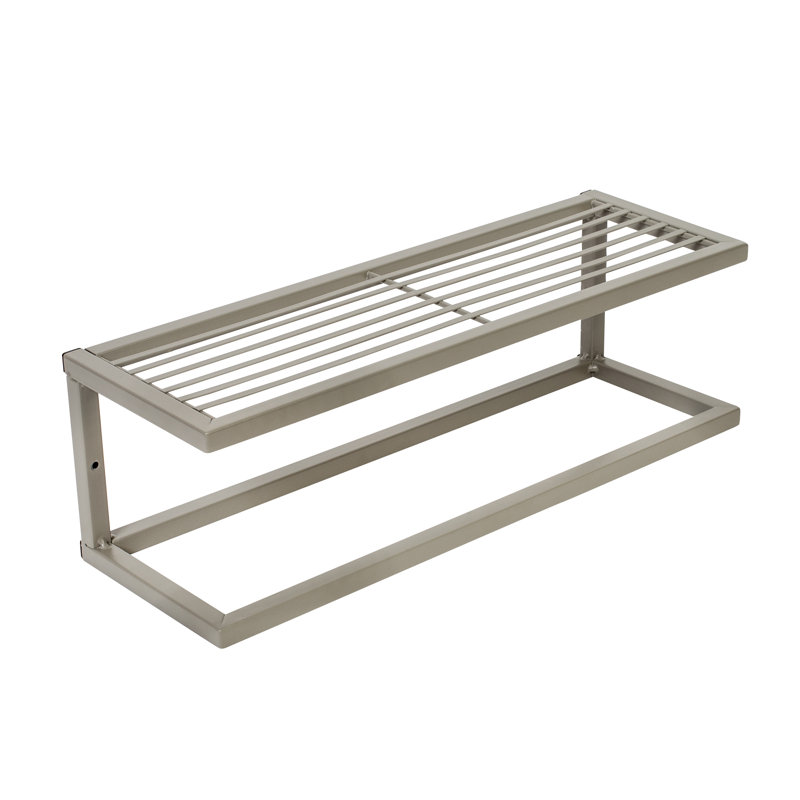 Sleek Satin Nickel 16" Steel Bathroom Shelf with Towel Bar