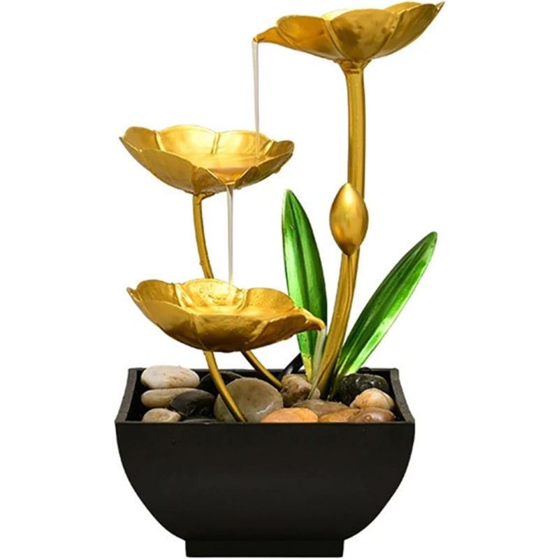 Fontaine de table dorée, chute d'eau de bureau d'automne, fontaine décorative de bureau Lotus d'intérieur, décor de chambre à coucher pour salle de bain.
