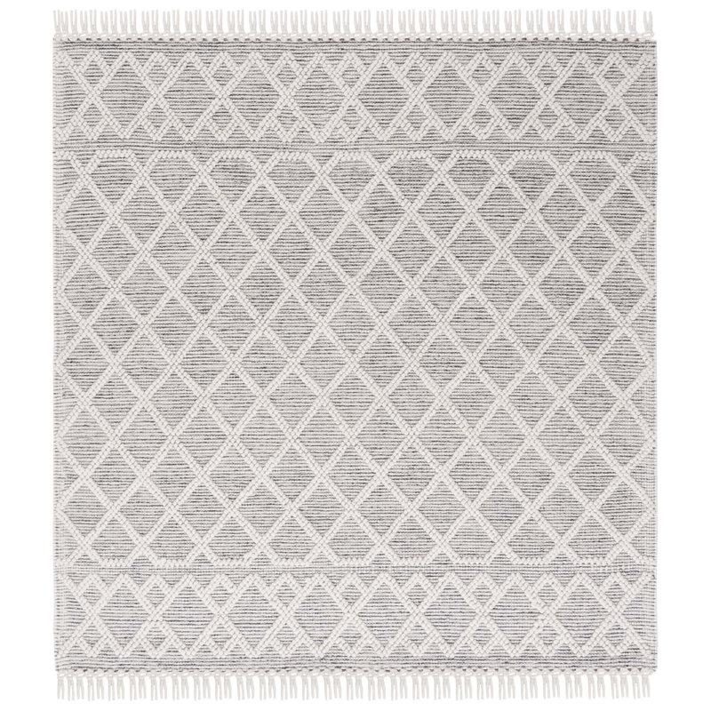 Sahuarita Hand Loomed Wool/Cotton Southwestern Rug in Ivory/Black, Square 6'