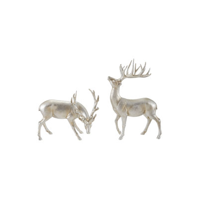 Silver Antiqued Polyresin Deer Figurine
