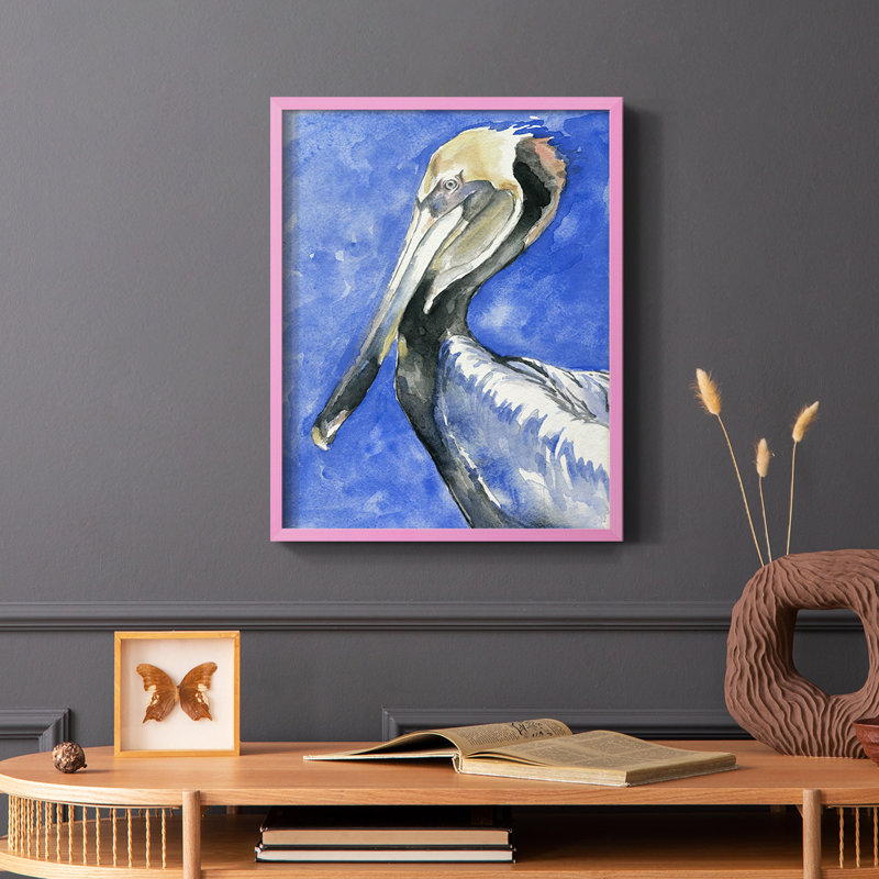 Pelican Pool II, reproduction encadrée - bois massif, Rose, H 10 po x l 8 po