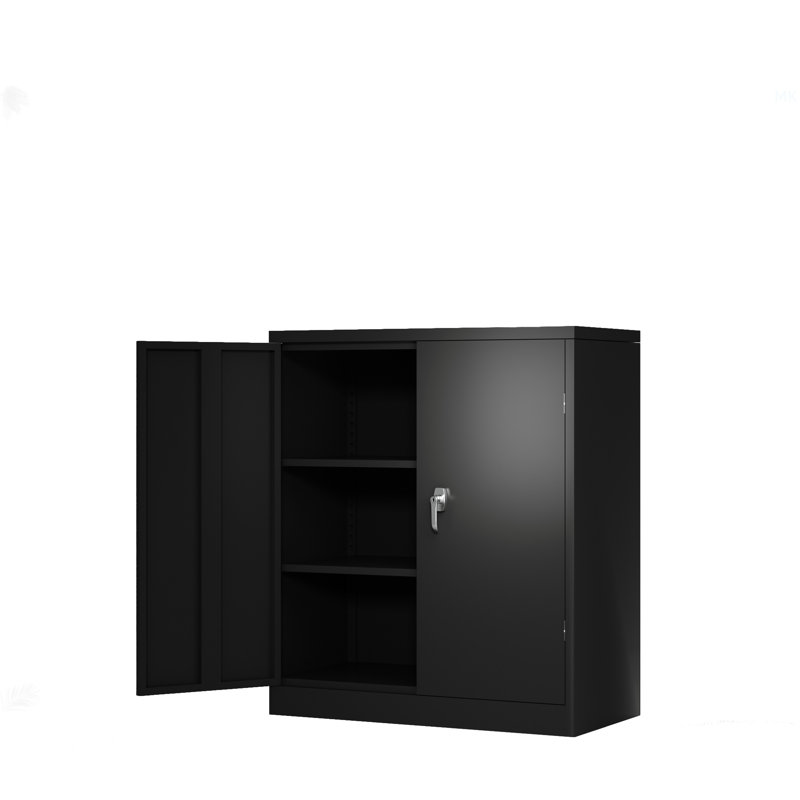 Metal Storage Cabinet With 2 Doors And 2 Shelves, Lockable Steel Storage Cabinet For Office, Garage, Warehouse