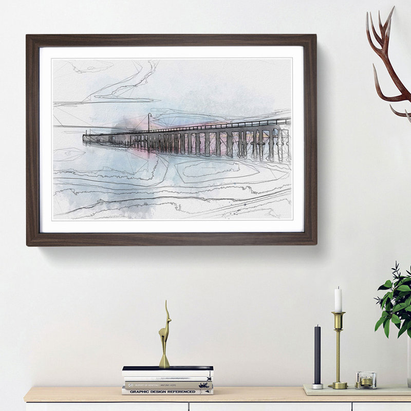 A Pier at Sunset in Abstract - Picture Frame Graphic Art Print, 36cm H x 48cm W x 2cm D, Walnut Framed