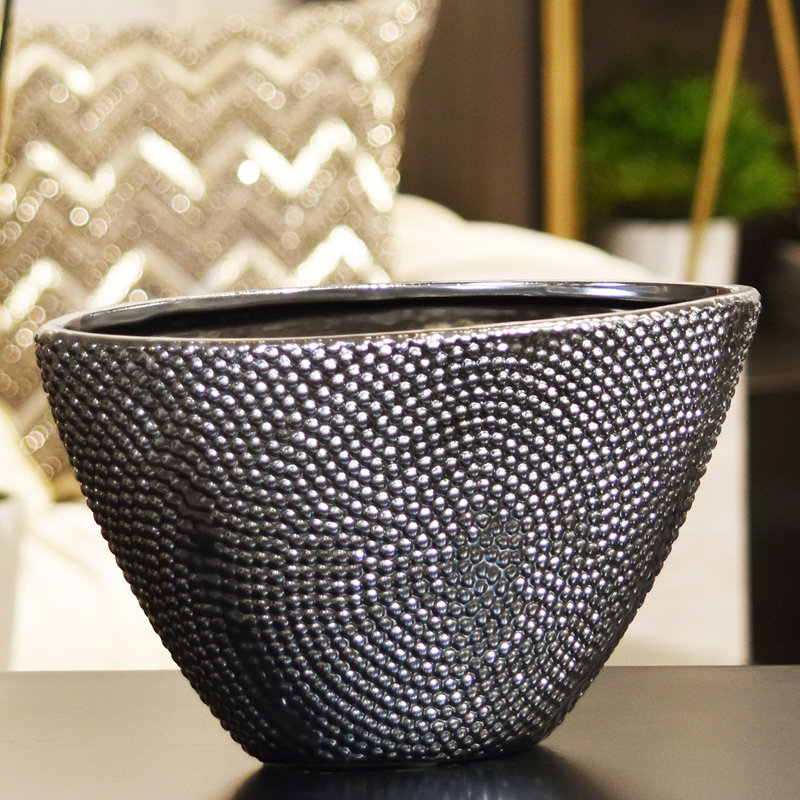 Vase de table effilée elliptique en grès Manolla, Argent