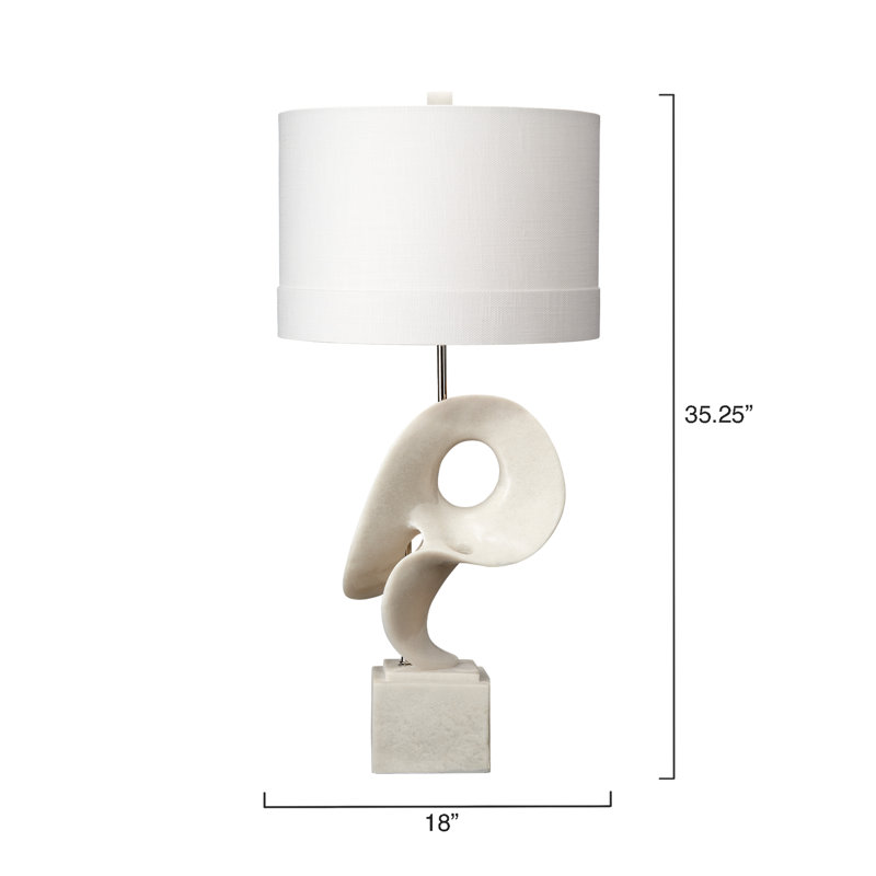 White Polyresin Sculptural Table Lamp with Linen Shade