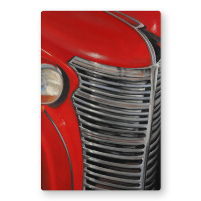 50's Car Grid Closeup - Bedroom Red Metal Print for Home Decor