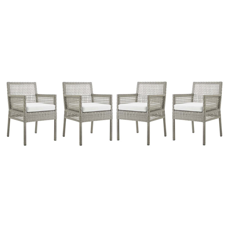 Gray Wicker Rattan Outdoor Dining Chairs with Cushions, Set of 4