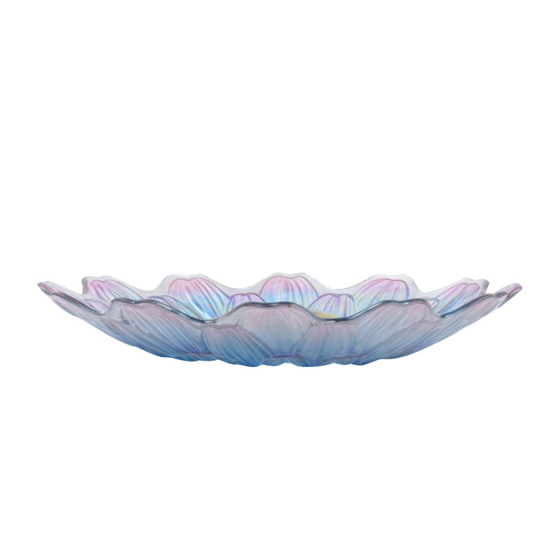 Solar Blue and Purple Glass Flower Bird Bath with Metal Stand