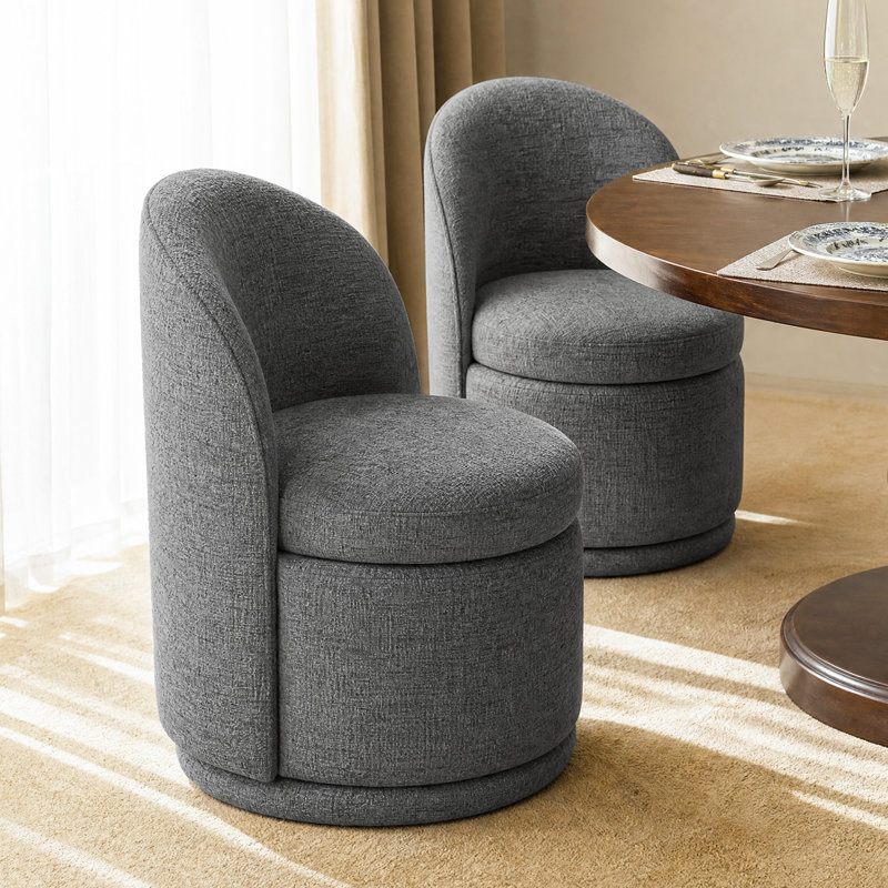Chaise rembourrée moderne avec dossier incurvé et base ronde, Grey Chenille