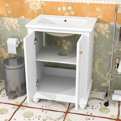 Meuble-lavabo de salle de bain avec lavabo en céramique et tablette réglable