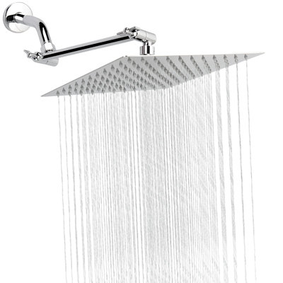 Rainfall Shower Head With 11-Inch Adjustable Extension Arm – Large Stainless Steel High-Flow Square Shower Head For Full-Body Coverage