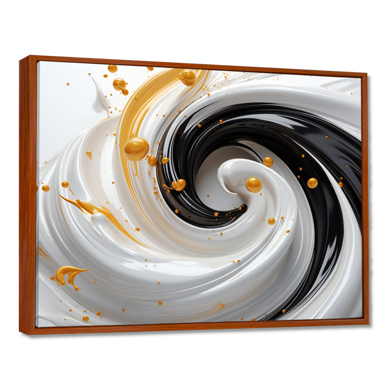 Tourbillons - spirales abstraites, art mural, salon, Toile avec cadre flottant brun, H 34 po x l 44 po x P 1,5 po