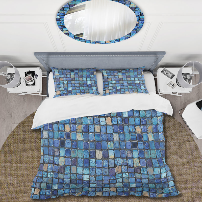 Ensemble de housse de couette bleu Midcentury Mosaic Tiles VI - Midcentury, Housse de couette simple + 2 taies décoratives st