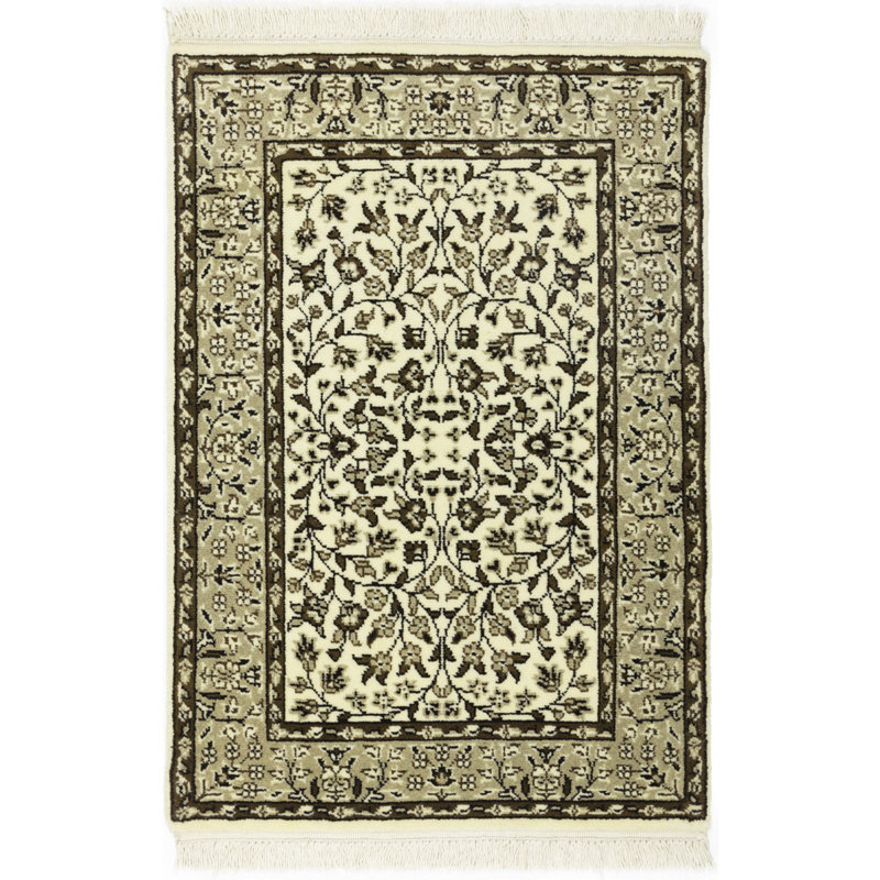 Tapis floral crème en laine noué à la main, Rectangle 2 pi x 2 pi 10 po