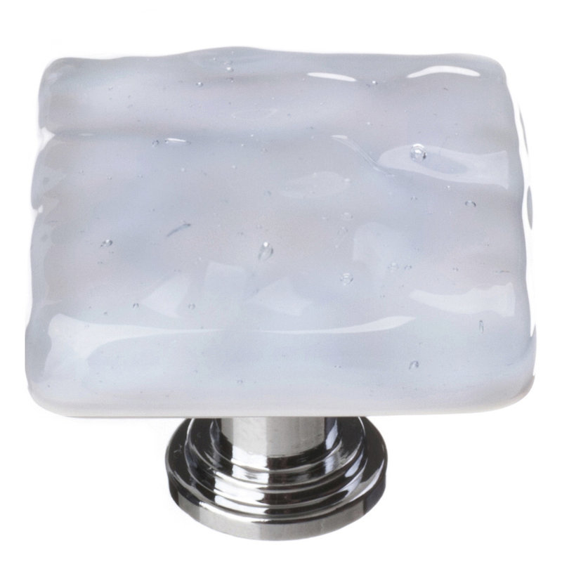 Deep Cobalt Blue Glass Square Knob with Polished Chrome Mount