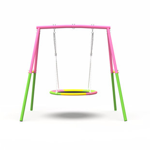 Mersco Outdoor Swing Set for outside with Stand, Backyard Swing set Heavy Duty 440lbs Metal Outdoor Swingset for kids Stand for Playground with One Saucer, Backyard Playset,Yellow/Blue