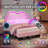 LED Twin Bed Frame with Adjustable Cloud Headboard, Velvet Upholstered Platform Bed, No Box Spring Needed, Easy Assembly, Pink