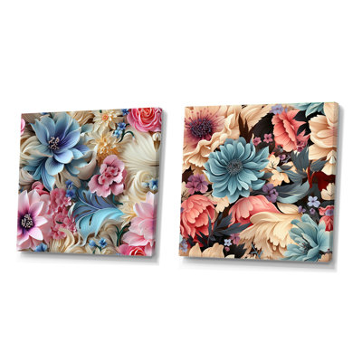 Vintage rétro pastel harmonieux cachemire III - ensemble de collage floral carré carré de 2