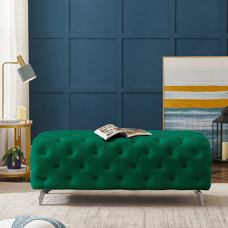Rigmar Velvet Ottoman, Green Velvet