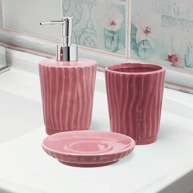 Jackilynn Ceramic / Porcelain Bathroom Accessory Set, Fuchsia