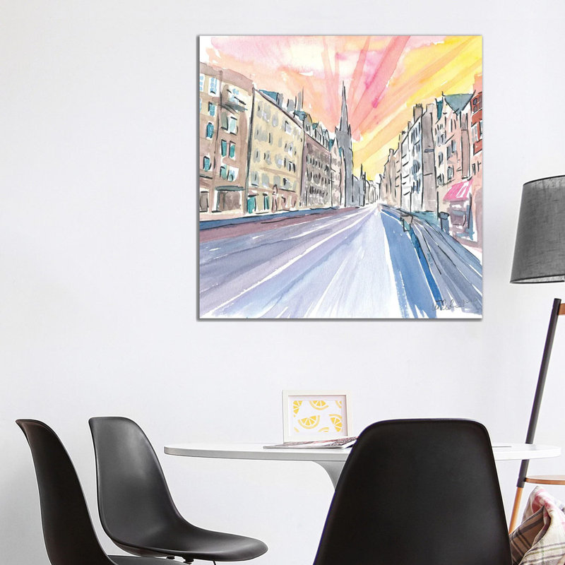 Edinburgh Scotland Street Scene With Church by Markus & Martina Bleichner - Wrapped Canvas Print