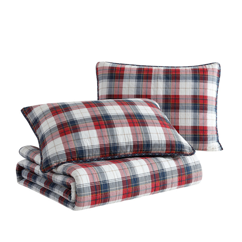 Nautica Rosedale Red Cotton Reversible Quilt Set, King Quilt + 2 King Shams