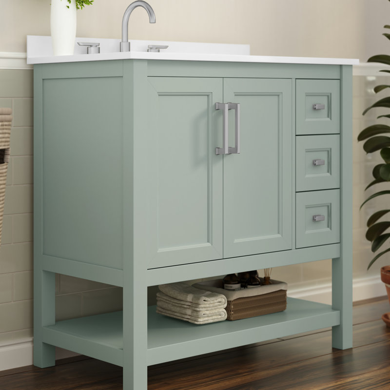Ensemble de meuble-lavabo simple 36 po avec lavabo, armoire, tablette de rangement ouverte et tiroirs de rangement Caniya