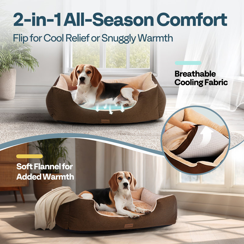 Lit double orthopédique pour animaux toutes saisons en brun, H 9 po x l 27 po x P 36 po, Brun