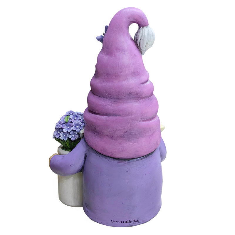 Lavender and White Resin Garden Gnome Statue with Flowers