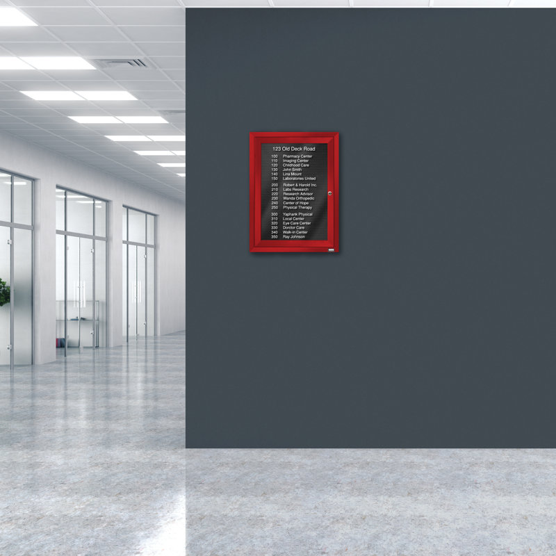 Tableau d'affichage mural fermé pour armoire d'annuaire, Rouge thermolaqué, Un, H 24 po x l 18 po