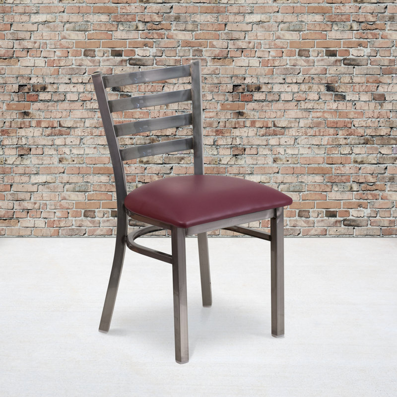 Kendall Clear Coated Ladder Back Metal Restaurant Chair, Burgundy, Clear Coat