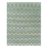 Rug & Kilim’S Custom Block Print Rug Design With Blue And Green Floral Pattern