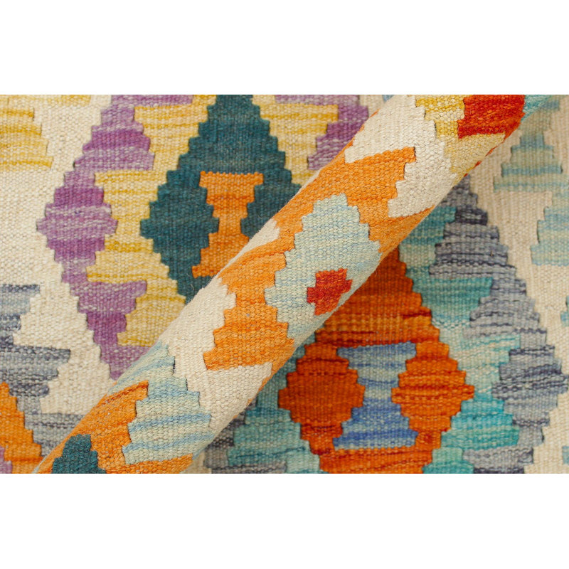Tapis géométrique beige en laine beige 8 pi 7 po x 10 pi Kemoria
