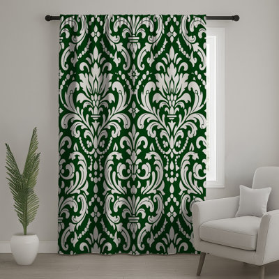 Rideaux vert et blanc en damas