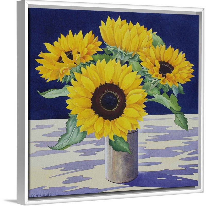 Art mural toile tournesol, Cadre blanc, H 36 po x l 36 po x P 1,75 po