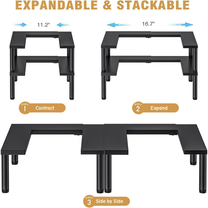 Expandable Black Metal 2-Tier Spice Rack Organizer