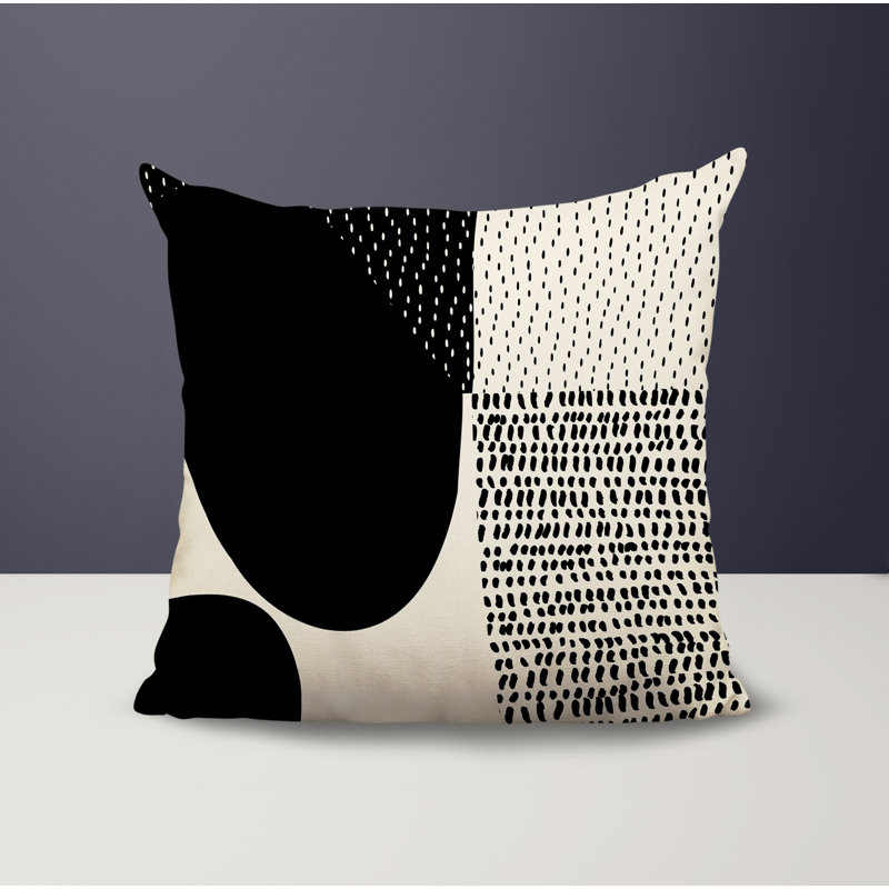 Coussin carré intérieur / extérieur pia, H 15 po x l 15 po, Noir/Blanc cassé