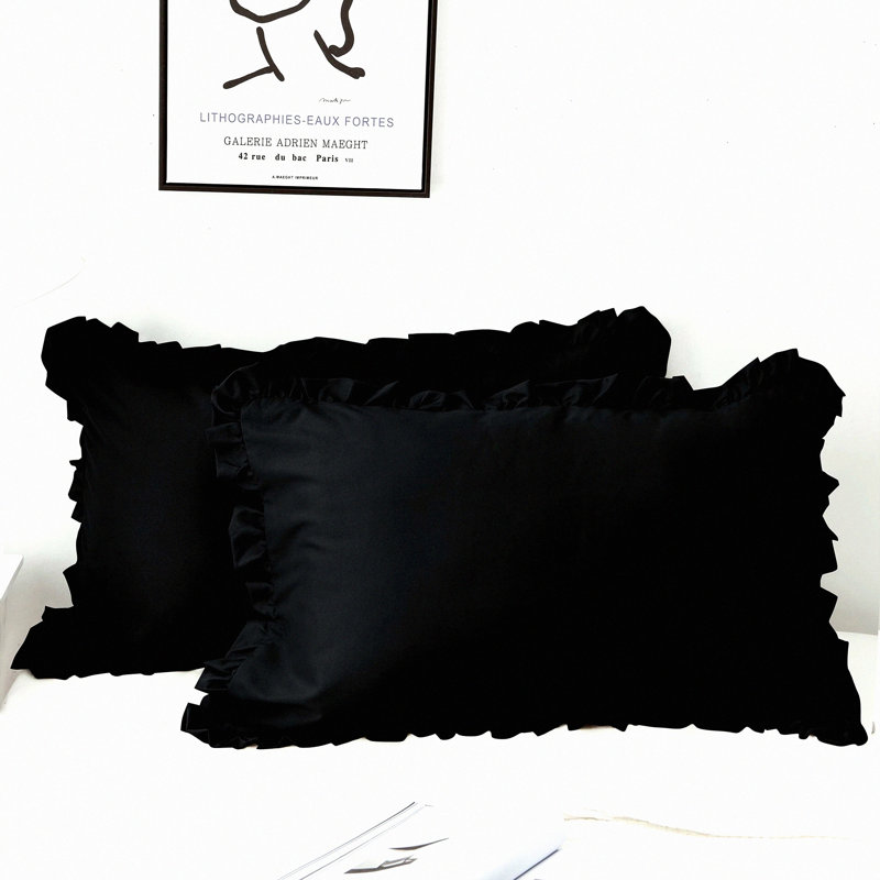 RuffleEdge Pillow Cover Set - 2 Pack Brushed Microfiber Shams for Standard Size Pillows, Envelope Closure, 20x26 inches, Black Bedding Essentials