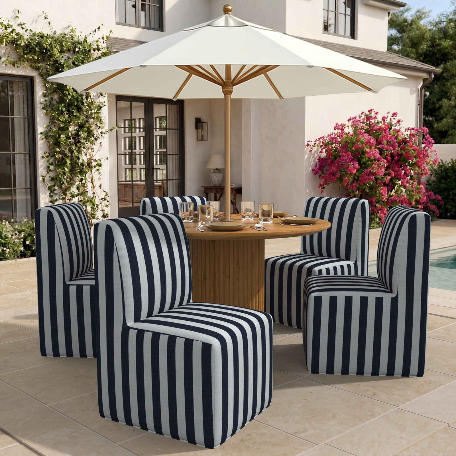 Praia Sunbrella® Patio Side Chair, Expressive Mist Striped Sunbrella®