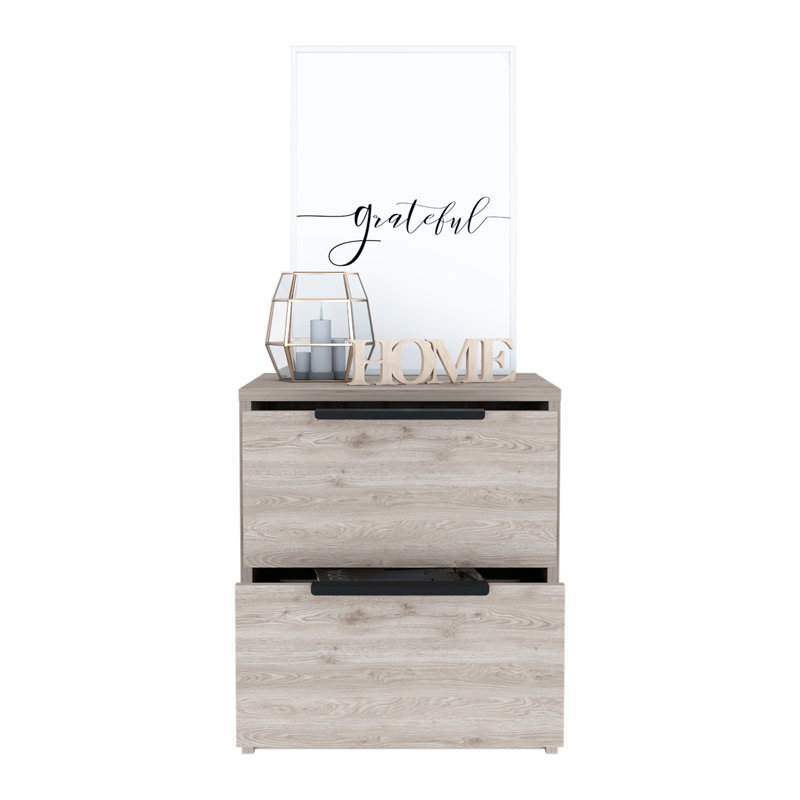 Table de chevet moderne, table de bout, table d'appoint à deux tiroirs, poignée en métal - gris clair, Gris