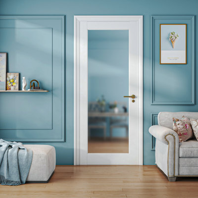 24'' X 80''H 1 Lite Frosted Glass French Doors White Prefinish Paintable Interior Slab Door Single Panel for Pantry Bedroom Closet as Pocket, Bifold, Barn Doors Shaker
