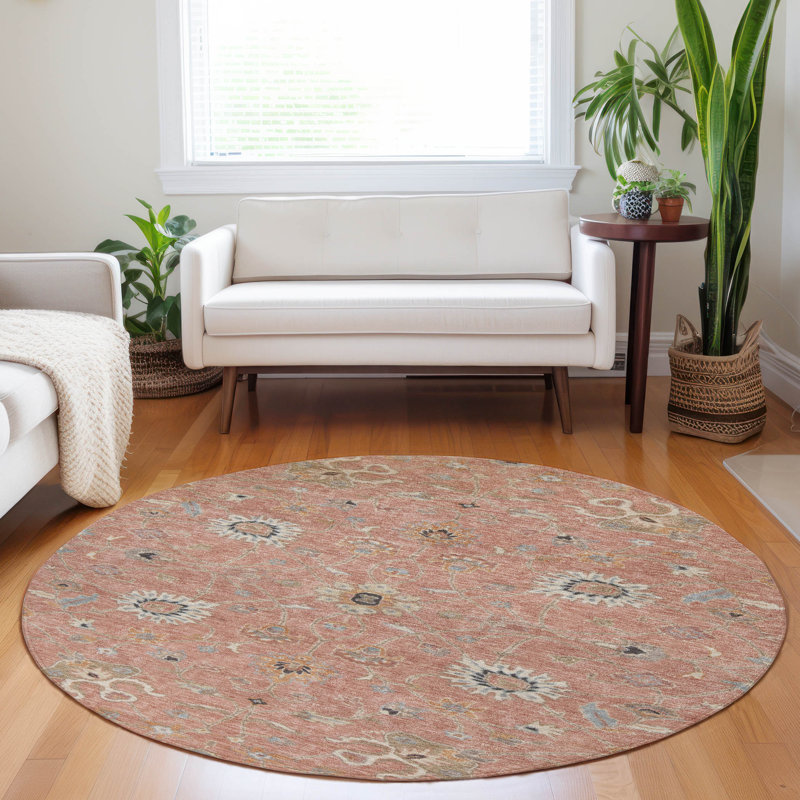 Clara Pink Washable Indoor-Outdoor Rug - , 8' x 8'