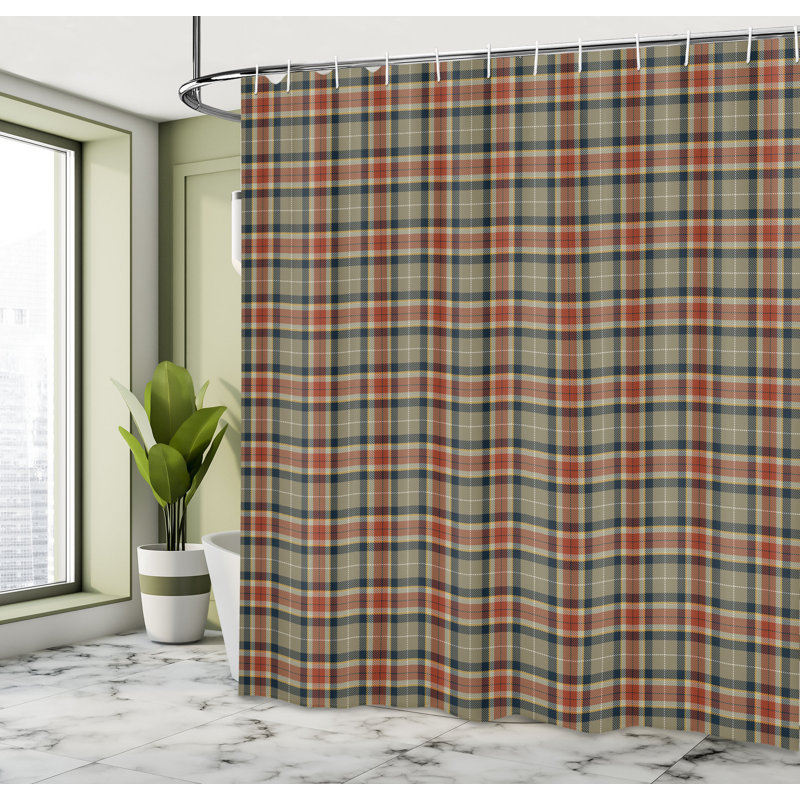 Plaid Shower Curtain with Hooks Included, 75" H x 69" W