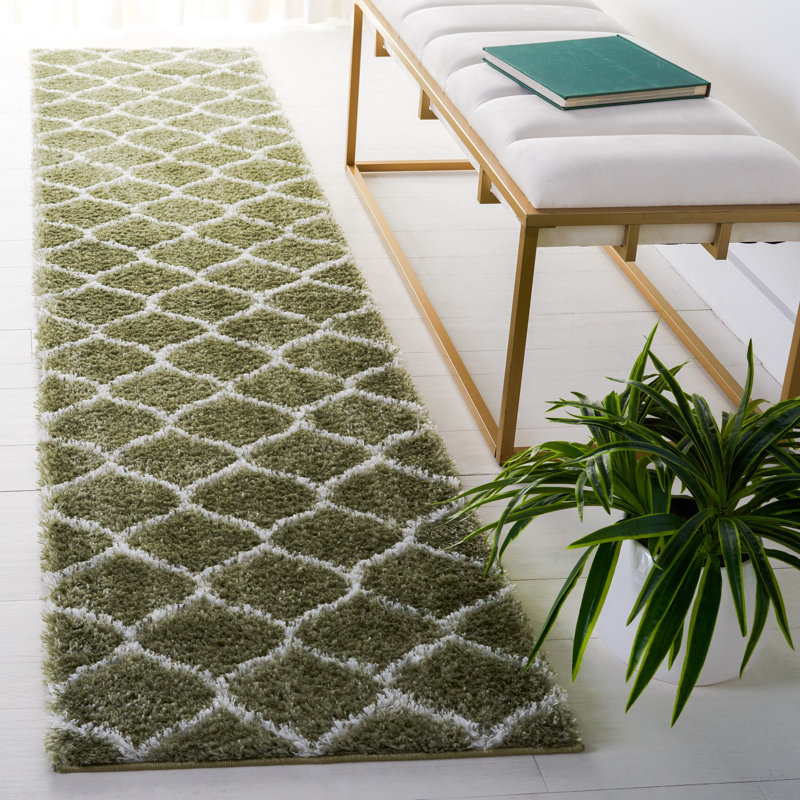 Tapis sauge / blanc Farhanaz, Tapis de couloir 2 pi x 9 pi