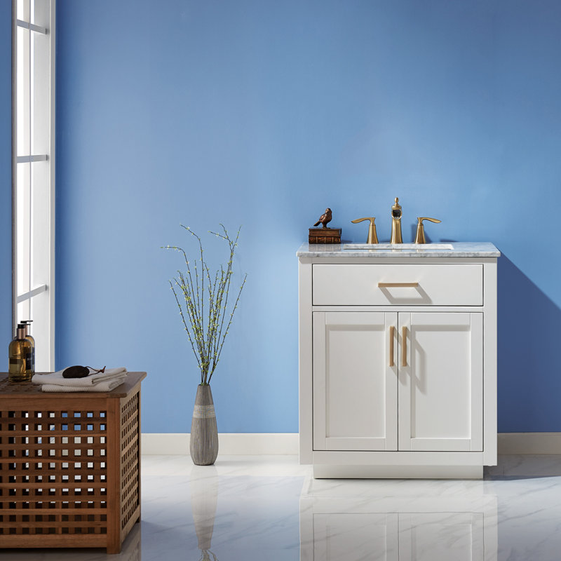 Candrice 30'' Single Bathroom Vanity with Marble Top, White