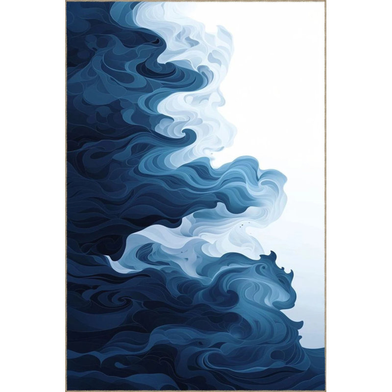 Tapis décoratif moderne avec motif fumé bleu et tapis lavable, Rectangle 4 pi x 5 pi 11 po